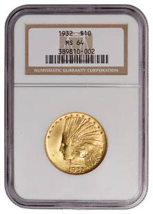 1932 $10 Indian Head Eagle Gold Coin NGC MS64: One 1932 $10 Indian Head Eagle Gold Coin NGC MS64.