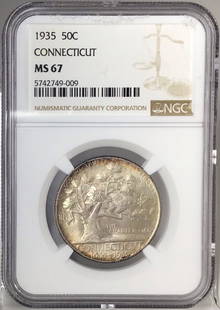 1935 Connecticut Commemorative Half Dollar NGC MS67: One 1935 Connecticut Commemorative Half Dollar NGC MS67.