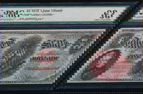 1878 $5 Legal Tender Note PMG 63: One 1878 $5 Legal Tender Note PMG 63.