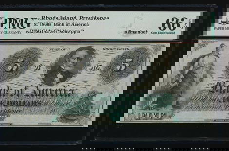1860s $5 Providence RI Obsolete PMG 66EPQ: One 1860s $5 Providence RI Obsolete PMG 66EPQ.