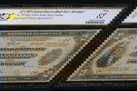 1918 $2 Cleveland FRBN PCGS 12: One 1918 $2 Cleveland FRBN PCGS 12.