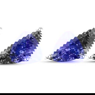 14KT White Gold 3.48ctw Tanzanite Earrings: Tanzanite Trillion/8.00mm - 2/3.48 ctw Prong Setting Natural Heat Treated E Total weight of 2.45 grams.