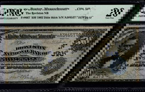 1902 $50 Boston MA National PMG 20: One 1902 $50 Boston MA National PMG 20.