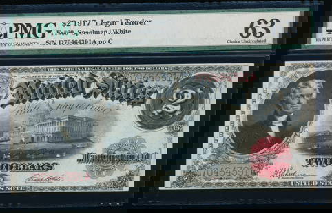 1917 $2 Legal Tender Note PMG 63: One 1917 $2 Legal Tender Note PMG 63.