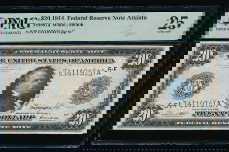 1914 $20 Atlanta FRN PMG 25: One 1914 $20 Atlanta FRN PMG 25.