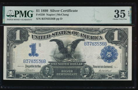 1899 $1 Black Eagle Silver Certificate PMG 35EPQ: One 1899 $1 Black Eagle Silver Certificate PMG 35EPQ.