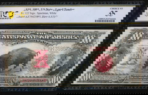 1901 $10 Bison Legal Tender Note PCGS 35: One 1901 $10 Bison Legal Tender Note PCGS 35.