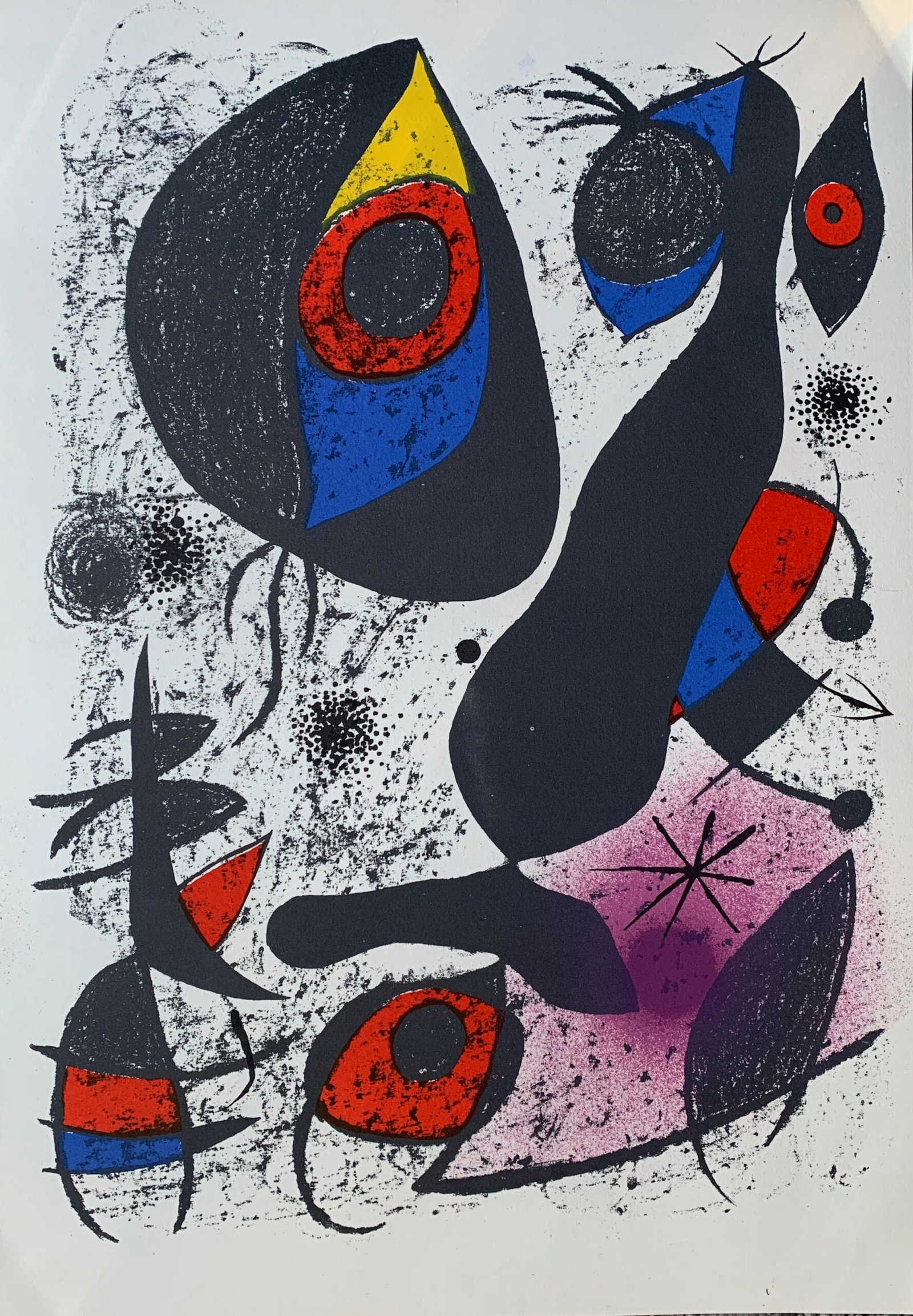 Joan Miro A La Encre I 1982 Limited Edition Lithograph: This is a Joan Miro lithograph titled “A La Encre I”. Measures 15? X 10.5?. Published in 1982. Reproduction edition of 1500. This piece is un-signed and un-numbered. This lithograph was origin