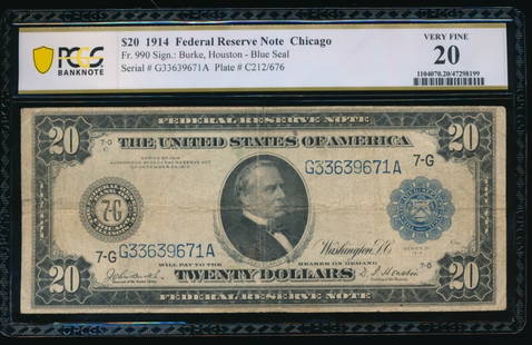 1914 $20 Chicago FRN PCGS 20: One 1914 $20 Chicago FRN PCGS 20.