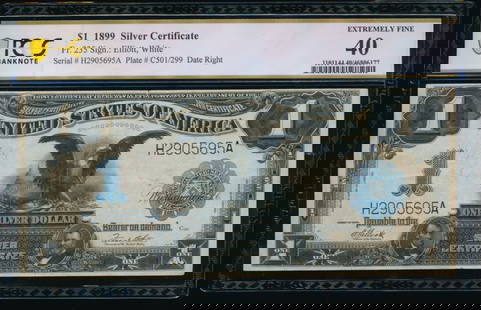 1899 $1 Black Eagle Silver Certificate PCGS 40: One 1899 $1 Black Eagle Silver Certificate PCGS 40.