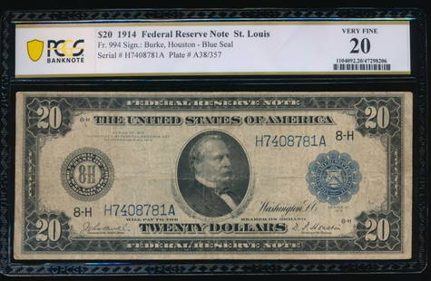 1914 $20 St Louis FRN PCGS 20: One 1914 $20 St Louis FRN PCGS 20.