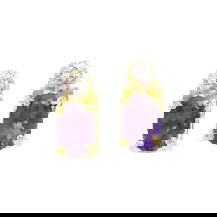 Plated 18KT Yellow Gold 0.75ctw Amethyst and Diamond Earrings: One Plated 18KT Yellow Gold 0.75ctw Amethyst and Diamond Earrings. (2) Amethyst stones with a total weight of 0.75cts. Diamonds with a total weight of 0.015cts with a color of I-J and with a clarity o