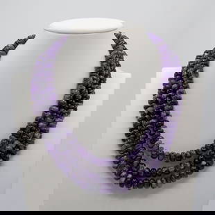 Beautiful Huge 1167 Ct Amethyst 3 Strand Necklace: Beautiful Huge 1167.5 Ct Natural Amethyst 3 Strand Necklace. 100 % Natural And Untreated. These Amethyst Beads Range In Size From Approx. 8 To 10 Mm. Adjustable Neck Size From As Small As 15 " To 30 "