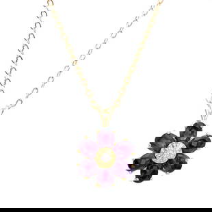 Plated 18KT Yellow Gold 1.81cts Amethyst and Diamond Necklace: One Plated 18KT Yellow Gold 1.81cts Amethyst and Diamonds Necklace 18 in. (6) Violet Amethyst stones with a total weight of 1.8cts. (1) diamonds with a total of 0.01cts with a color of H-I and clarity