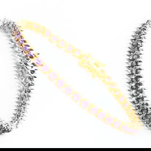 Plated 18KT Yellow Gold 4.35ctw Amethyst Bracelet: One Plated 18KT Yellow Gold 4.35ctw Amethyst Bracelet. (46) Amethyst stones with a total weight of 4.35cts. Total weight of this bracelet is 6.63 grams. The length of this bracelet is 7 1/2 inches.