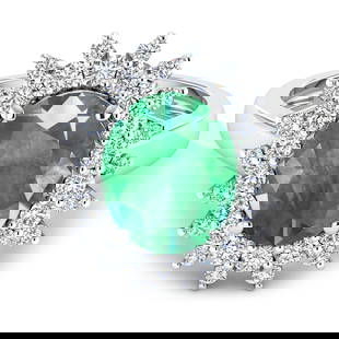14KT White Gold 3.14ct Zambian Emerald and Diamond Ring: 1 Zambian Emerald with a total weight of 3.14cts. Zambian Emerald (AA) Oval 11x9mm - 1Pc + White Diamond F/C Round 2.00mm - 18Pcs + White Diamond F/C Round 1.50mm - 18Pcs ( Diamond Quality : SI-2/HI )
