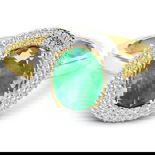 14KT Yellow Gold 1.53ct Zambian Emerald and Diamond Ring: 1 Zambian Emerald with a total weight of 1.53cts. Zambian Emerald (AA) Oval 9x7mm - 1Pc + White Diamond F/C Round 1.00mm - 62Pcs (I1-I2/I color). 0.28cts of Diamonds. Total weight of this ring is 2.64