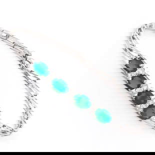 Plated Rhodium 2.55ctw Green Agate and Diamond Bracelet: One Plated Rhodium 2.55ctw Green Agate and Diamond Bracelet. (4) Green Agate stones with a total weight of 2.55cts. Diamonds with a total weight of 0.03cts with a color of I-J and clarity of I-3. Tota