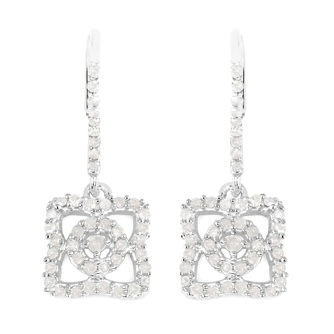 Rhodium Plated 0.56ctw Diamond Earrings: 0.56 Carat Genuine White Diamond.925 Sterling Silver Earrings. White Diamond Round/1.10mm - 86/0.53 ctw Natural Not Treated N I-J I2-I3 + White Diamond Round/1.50mm - 2/0.03 ctw Natural Not Treated N