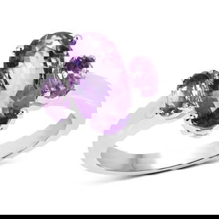 Plated Rhodium 2.42ctw Amethyst Ring: 2.42 Carat Genuine Amethyst .925 Sterling Silver Ring. Amethyst Oval/12x6mm - 1/2.00 ctw Natural Not Treated E + Amethyst Oval/5x3mm - 2/0.42 ctw Natural Not Treated E. Total weight of this ring is 4.