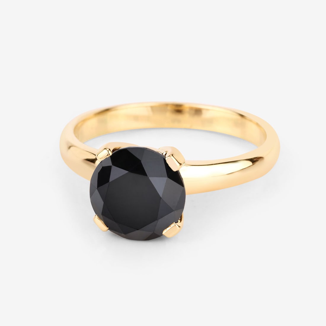 14KT Yellow Gold 3.00ctw Black Diamond Ring: Black Diamond Round/8.60-8.80mm - 1/3.00 ctw Prong Setting Natural Irradiated N. Ring size 7. Total weight of 3.67 grams.