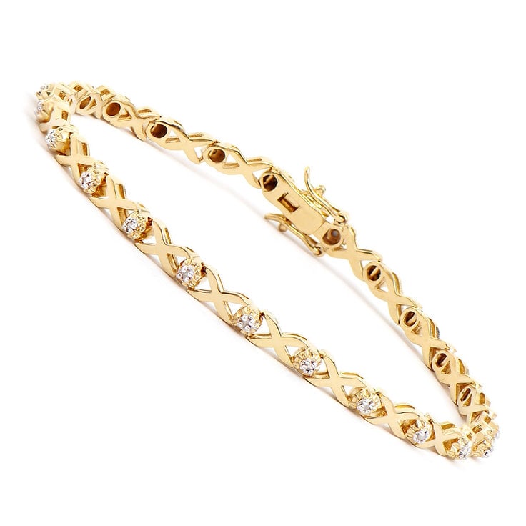 Plated 18KT Yellow Gold 0.2cts Diamond Bracelet: One Plated 18KT Yellow Gold 0.2cts Diamond Bracelet. (23) diamonds with a total of 0.2cts with a color of H-I and clarity of I-3. Total weight of this bracelet is 8.71 grams.