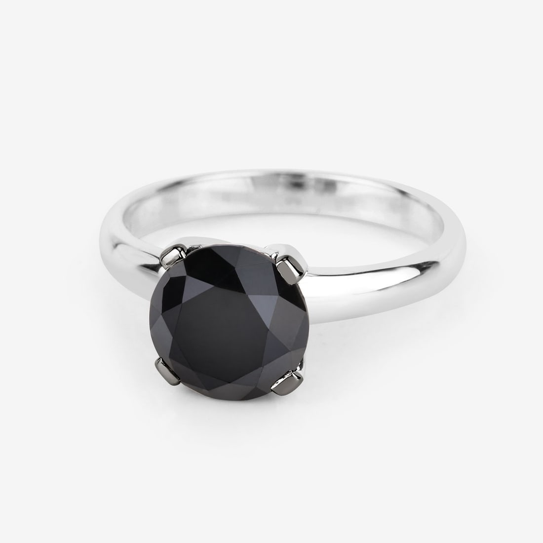 14KT White Gold 3.00ctw Black Diamond Ring: Black Diamond Round/8.60-8.80mm - 1/3.00 ctw Prong Setting Natural Irradiated N. Ring size 7. Total weight of 3.47 grams.