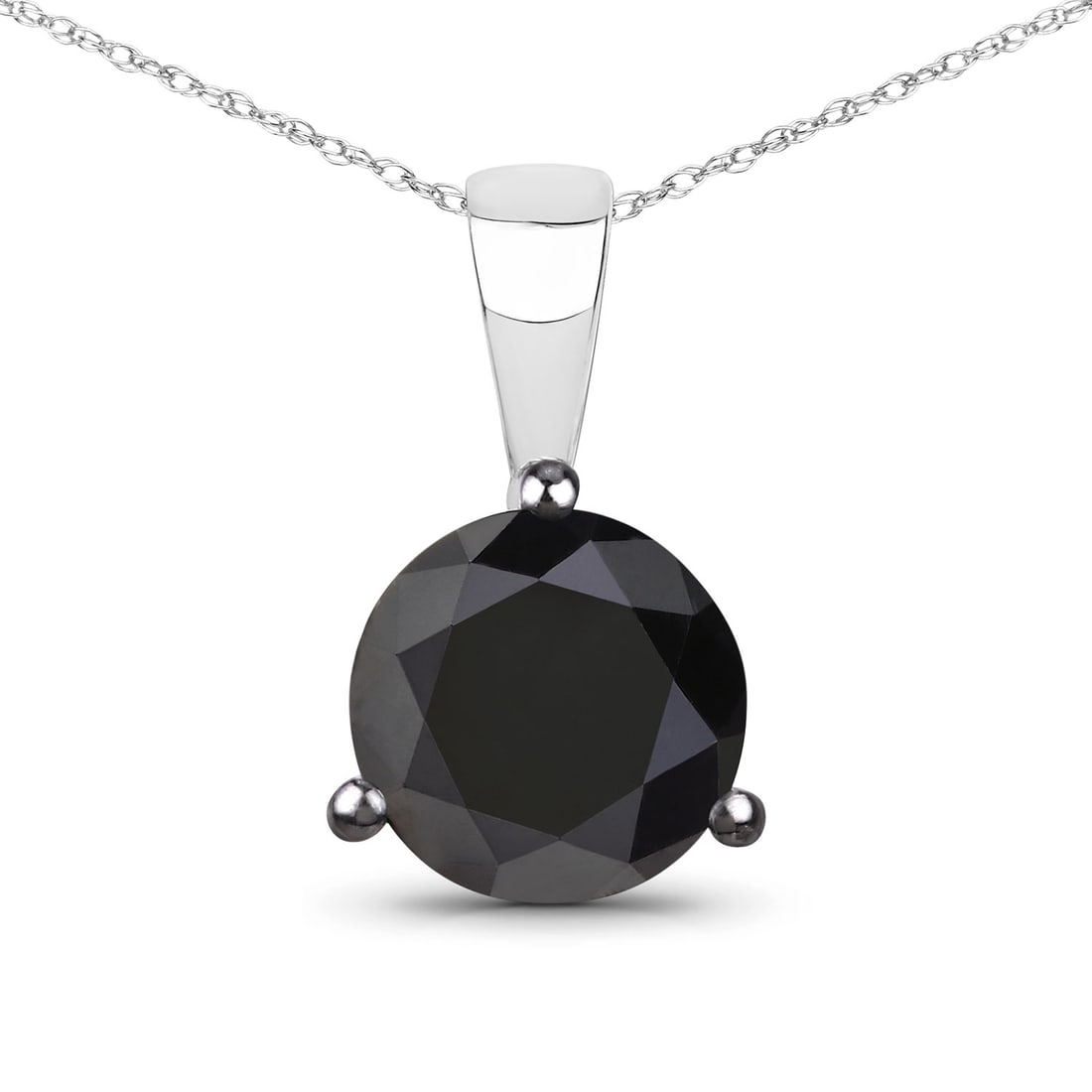 14KT White Gold 1.37ctw Black Diamond Pendant: Black Diamond Round/6.20-6.80mm - 1/1.37 ctw Prong Setting Natural Irradiated N. 18 inch chain. Total weight of 1.12 grams.