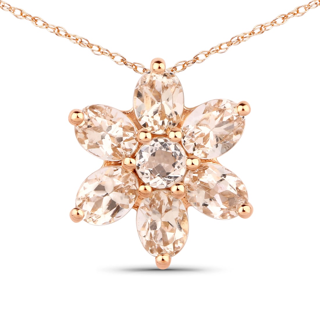 10KT Rose Gold 0.99ctw Morganite Pendant: Morganite Oval/4x3mm - 6/0.90 ctw Prong Setting Natural Irradiated E + Morganite Round/3.00mm - 1/0.09 ctw Natural Irradiated E. 18 inch chain. Total weight of 1.97 grams.