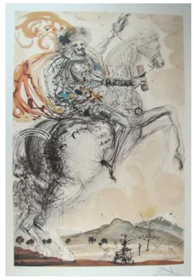 Don Quixote Lithograph by Salvador Dali: Don Quixote Lithograph by Salvador Dali. Made on archival quality paper, facsimile signed and pencil numbered from an edition of 500. Certificate of Authenticity provided. Size 28 inches by 19 inches.