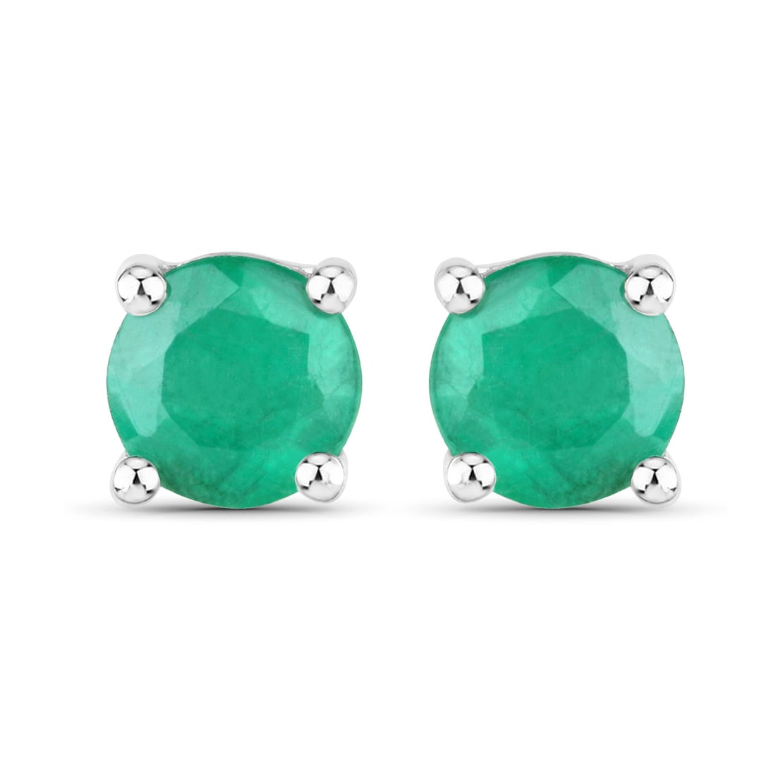 14KT White Gold 0.46ctw Emerald Earrings: Emerald Round/4.00mm - 2/0.46 ctw Prong Setting Natural Oiled O Total weight of 0.74 grams.