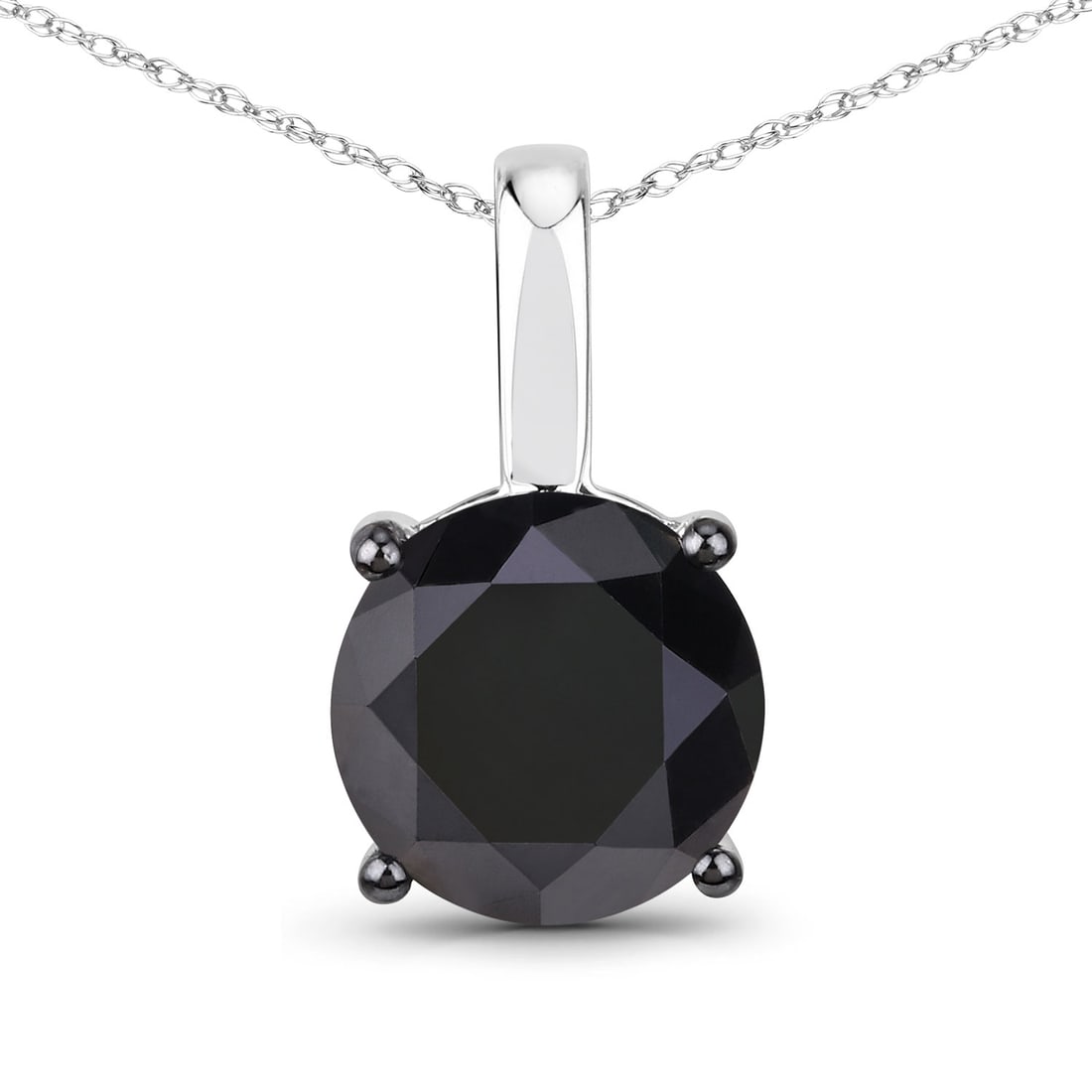 14KT White Gold 3.46ctw Black Diamond Pendant: Black Diamond Round/9.00-9.60mm - 1/3.46 ctw Prong Setting Natural Irradiated N. 18 inch chain. Total weight of 1.88 grams.