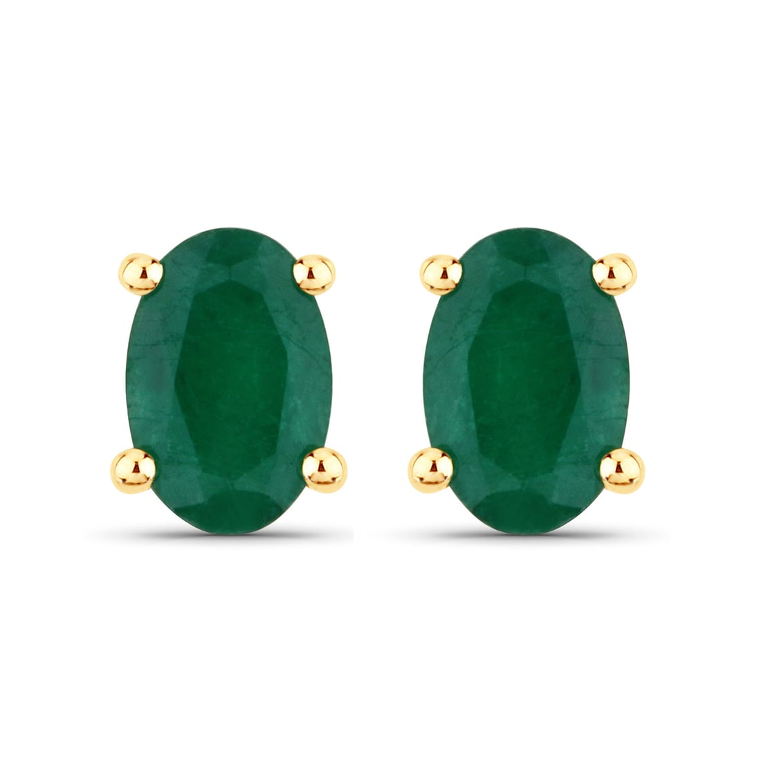 14KT Yellow Gold 0.90ctw Zambian Emerald Earrings: Zambian Emerald Oval/6x4mm - 2/0.90 ctw Prong Setting Natural Oiled Total weight of 1.19 grams.