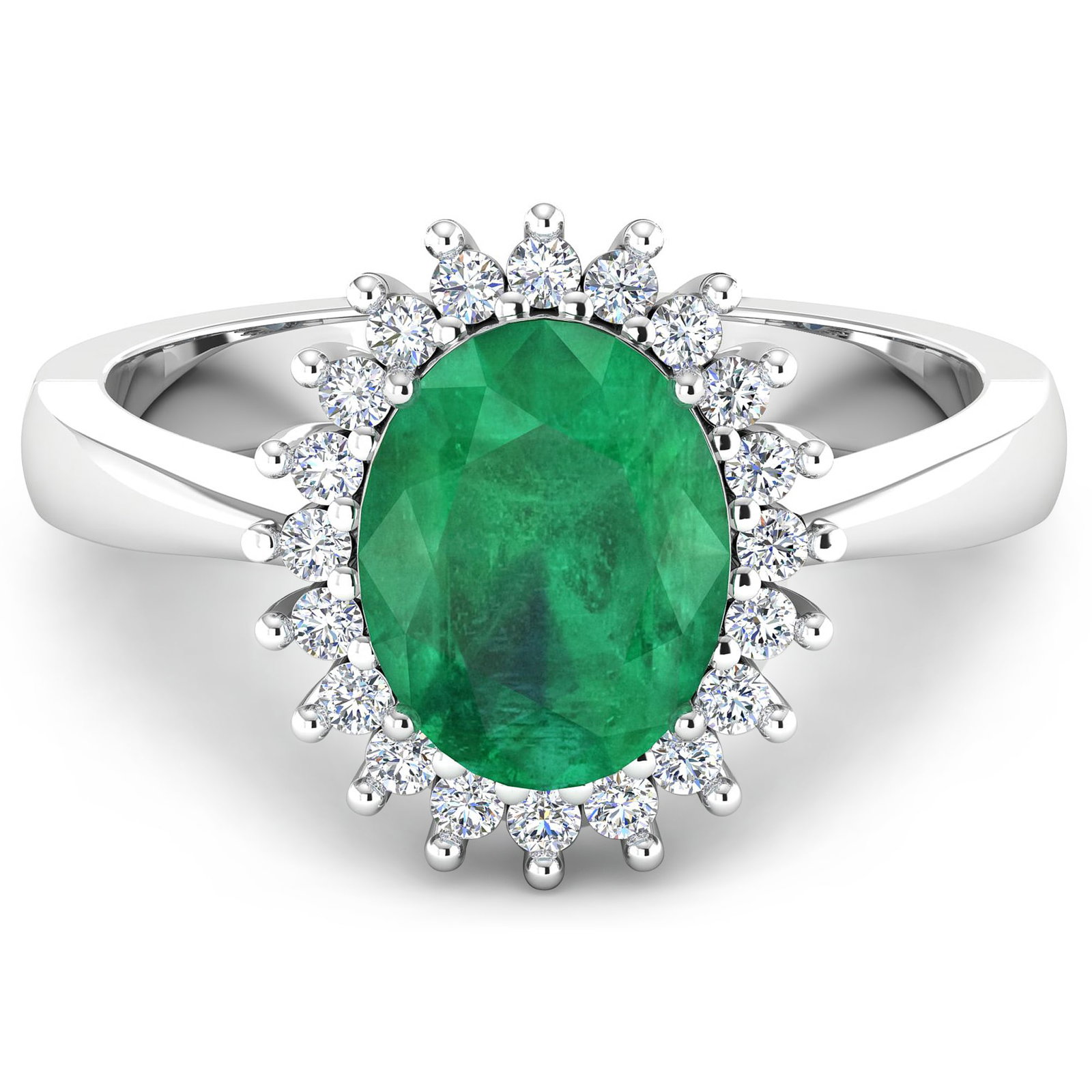 14KT White Gold 1.ct Zambian Emerald and Diamond Ring: Zambian Emerald (AA) Oval 8x6mm - 1Pc + White Diamond F/C Round 1.40mm - 17Pcs (I1-I2/I color). Total weight of gemstone is 1cts. Total weight of Diamonds is 0.19cts. Total weight of this ring is 3.24
