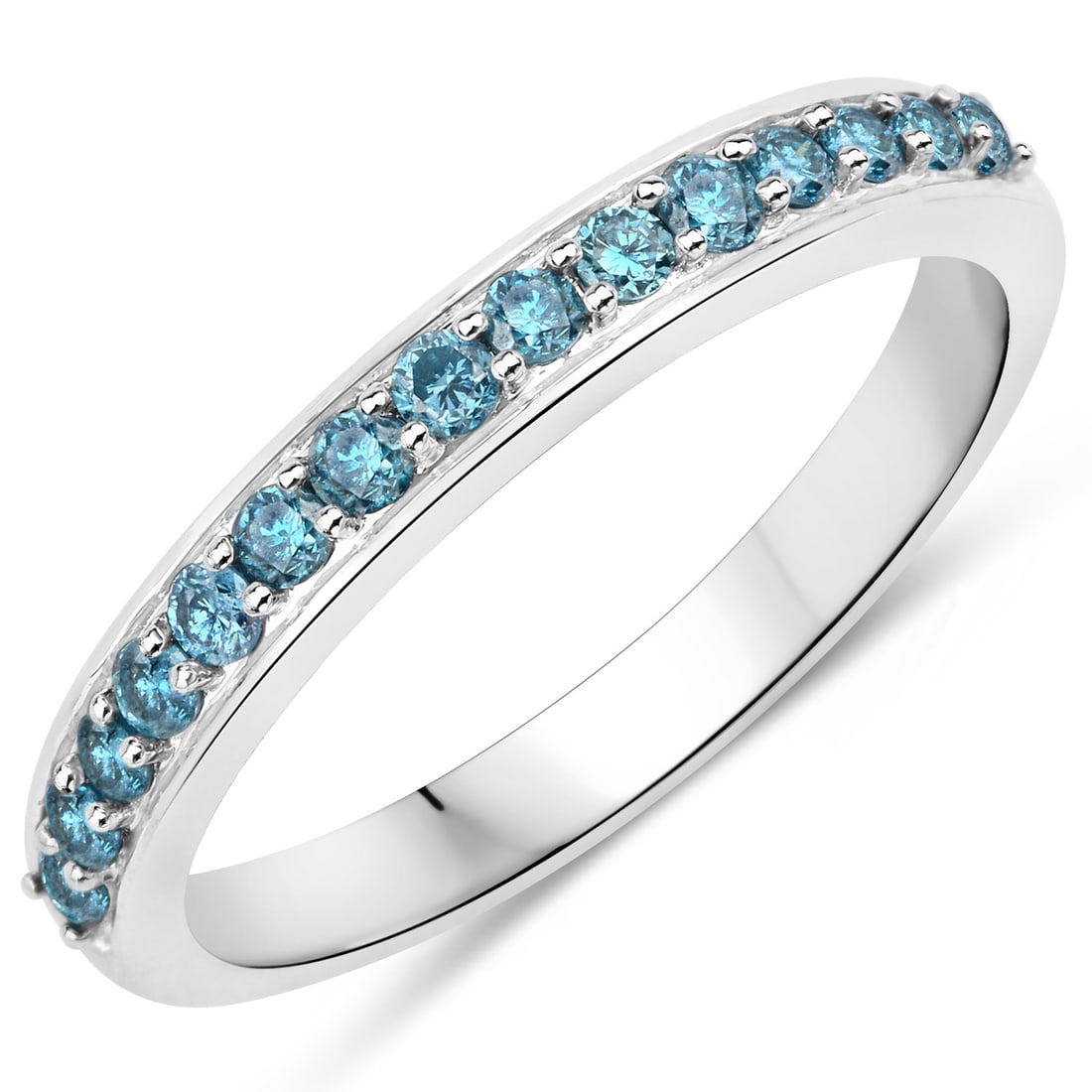 14KT White Gold 0.35ctw Blue Diamond Ring: Blue Diamond Round/1.60-1.80mm - 15/0.35 ctw Prong Setting Natural Irradiated E I1-I2. Ring size 7. Total weight of 1.74 grams.