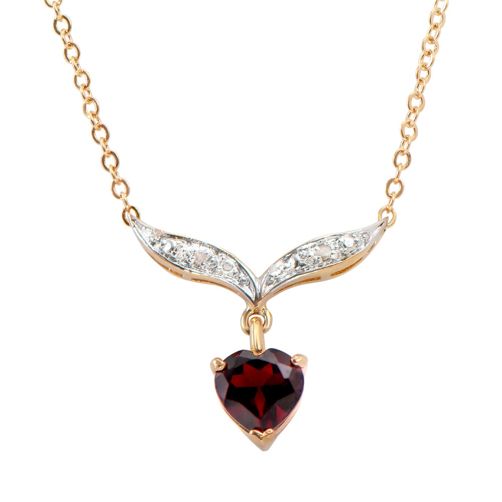 Plated 18KT Yellow Gold 1.30ct Garnet and Diamond Pendant with Chain: One Plated 18KT Yellow Gold 1.30ct Garnet and Diamond Pendant with Chain. (1) Garnet stone with a total weight of 1.30cts. (2) Diamonds with a total weight of 0.02cts with a color of I-J and clarity o