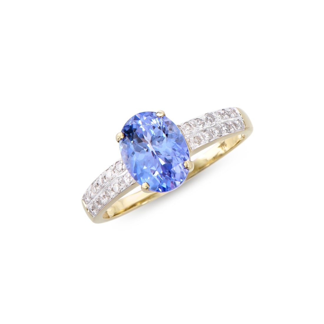 14KT Yellow Gold 1.75ct Tanzanite and Diamond Ring: (1) Tanzanite stone with a total weight of 1.75cts. (24) round Diamonds with a total weight of 0.20cts with a color of H-I and clarity of I1-I2. Total weight of the ring is 2.10 grams. Ring size 7.5.
