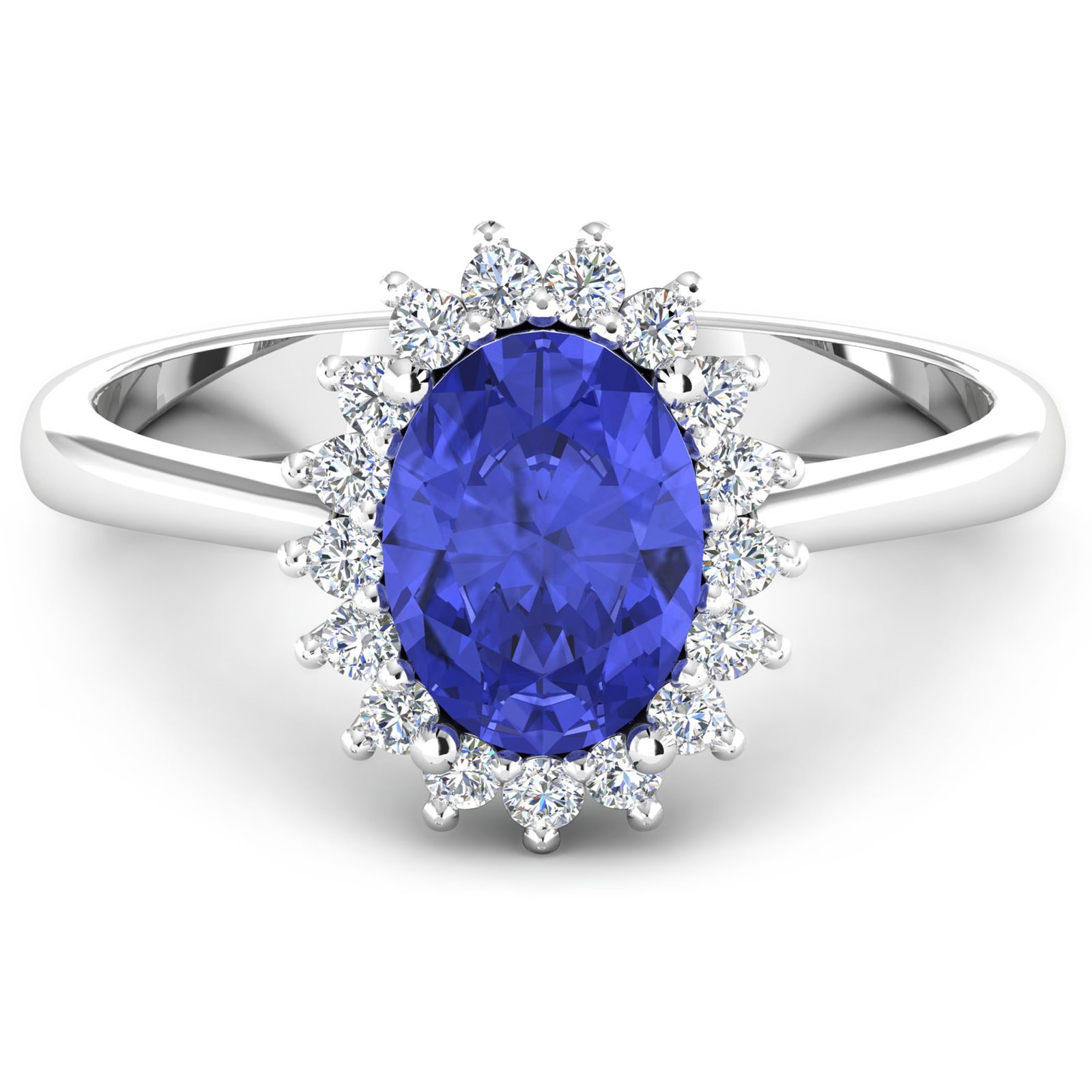 14KT White Gold 1.41ct Tanzanite and Diamond Ring: 1 Tanzanite stone with a total weight of 1.41cts. Tanzanite (AA+) Oval 9x7mm - 1Pc + White Diamond F/C Round 1.40mm - 20Pcs (I1-I2/I color). 0.22cts of Diamonds. Total weight of this ring is 2.61 gram