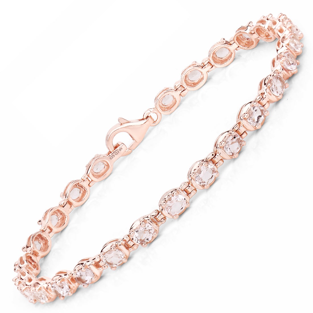 Plated 14KT Rose Gold 3.90ctw Morganite Bracelet: 14K Rose Gold Plated 3.90 Carat Genuine Morganite.925 Sterling Silver Bracelet. Morganite Oval/4x3mm - 26/3.90 ctw Prong Setting Natural Irradiated E. Total weight 9.05 grams. Bracelet length is 7.5 i