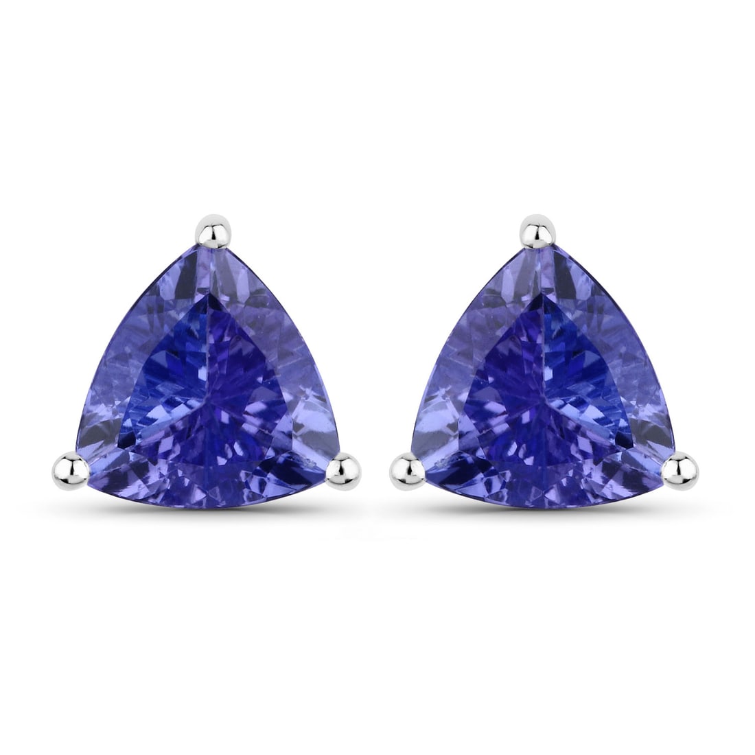 14KT White Gold 3.48ctw Tanzanite Earrings: Tanzanite Trillion/8.00mm - 2/3.48 ctw Prong Setting Natural Heat Treated E Total weight of 2.45 grams.