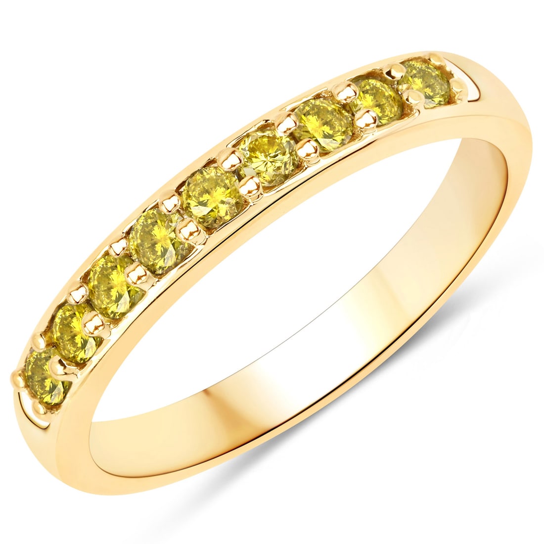 14KT Yellow Gold 0.35ctw Yellow Diamond Ring: Yellow Diamond Round/2.00-2.20mm - 9/0.35 ctw Prong Setting Natural Not Treated N I1-I2. Ring size 7. Total weight of 1.84 grams.