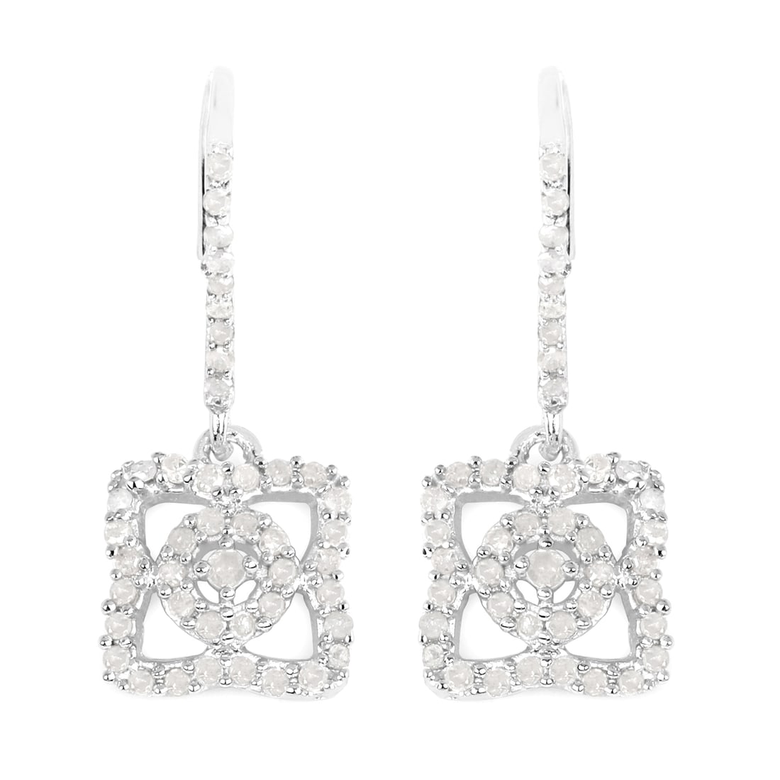 Rhodium Plated 0.56ctw Diamond Earrings: 0.56 Carat Genuine White Diamond.925 Sterling Silver Earrings. White Diamond Round/1.10mm - 86/0.53 ctw Natural Not Treated N I-J I2-I3 + White Diamond Round/1.50mm - 2/0.03 ctw Natural Not Treated N