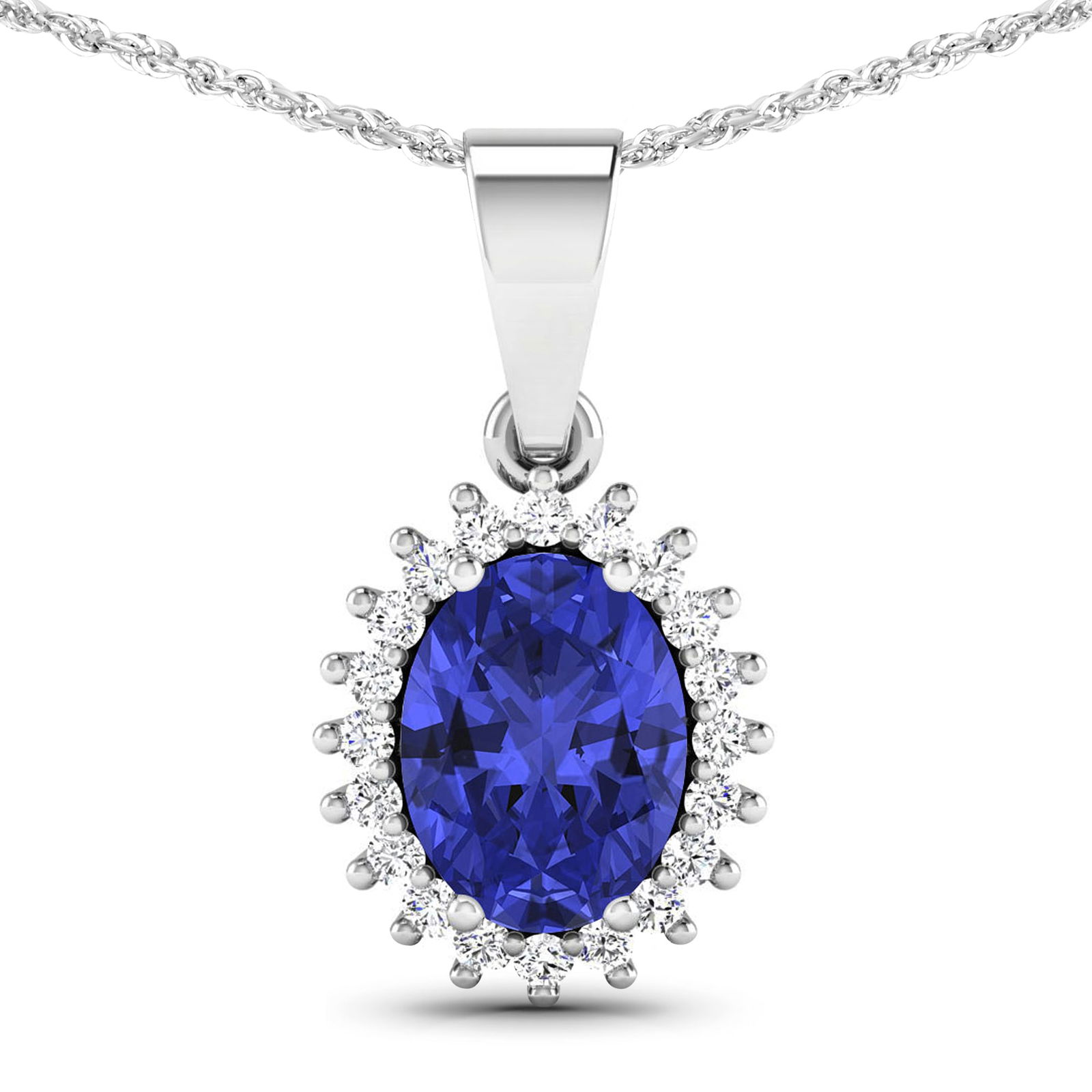 14KT White Gold 1.15ctw Tanzanite and Diamond Pendant: Tanzanite (AA+) Oval 8x6mm - 1Pc + White Diamond F/C Round 1.10mm - 20Pcs ( I1-I2/I color ) Total weight of gemstone is 1.15cts. Total Diamond weight is 0.13cts. Total weight of this pendant is 1.7 gr