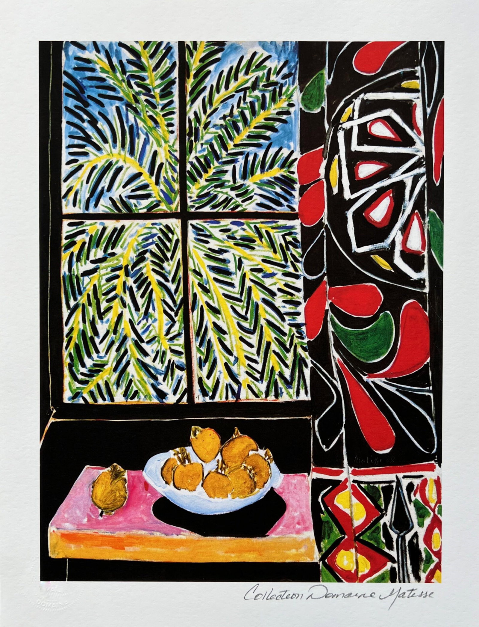 Henri Matisse EGYPTIAN CURTAIN Estate Signed Limited Edition Giclee: This is a HENRI MATISSE (ESTATE COLLECTION DOMAINE) limited edition giclee titled “EGYPTIAN CURTAIN”. This piece is pencil signed on the lower right as ‘Collection Domaine Matisse’ and has