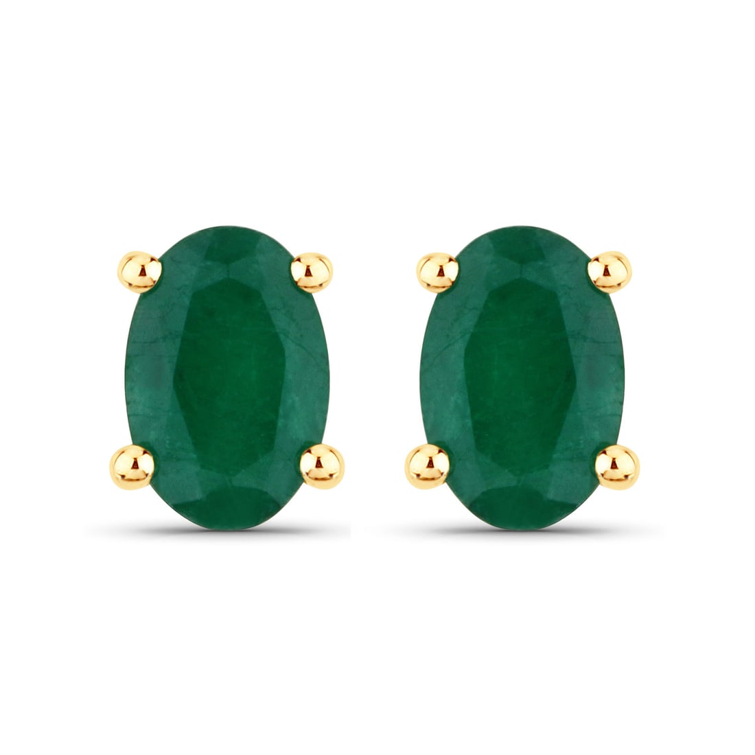 14KT Yellow Gold 0.90ctw Zambian Emerald Earrings: Zambian Emerald Oval/6x4mm - 2/0.90 ctw Prong Setting Natural Oiled Total weight of 1.19 grams.