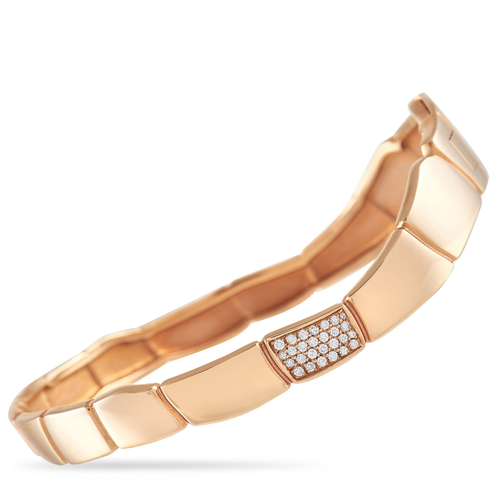 Hermes Herms Niloticus 18K Rose Gold Diamond Bracelet: Pieces from the Hermes Niloticus collection draw inspiration from the sleek, stylish forms that appear organically in nature. This exquisitely crafted Hermes bracelet features sleek links made from 18