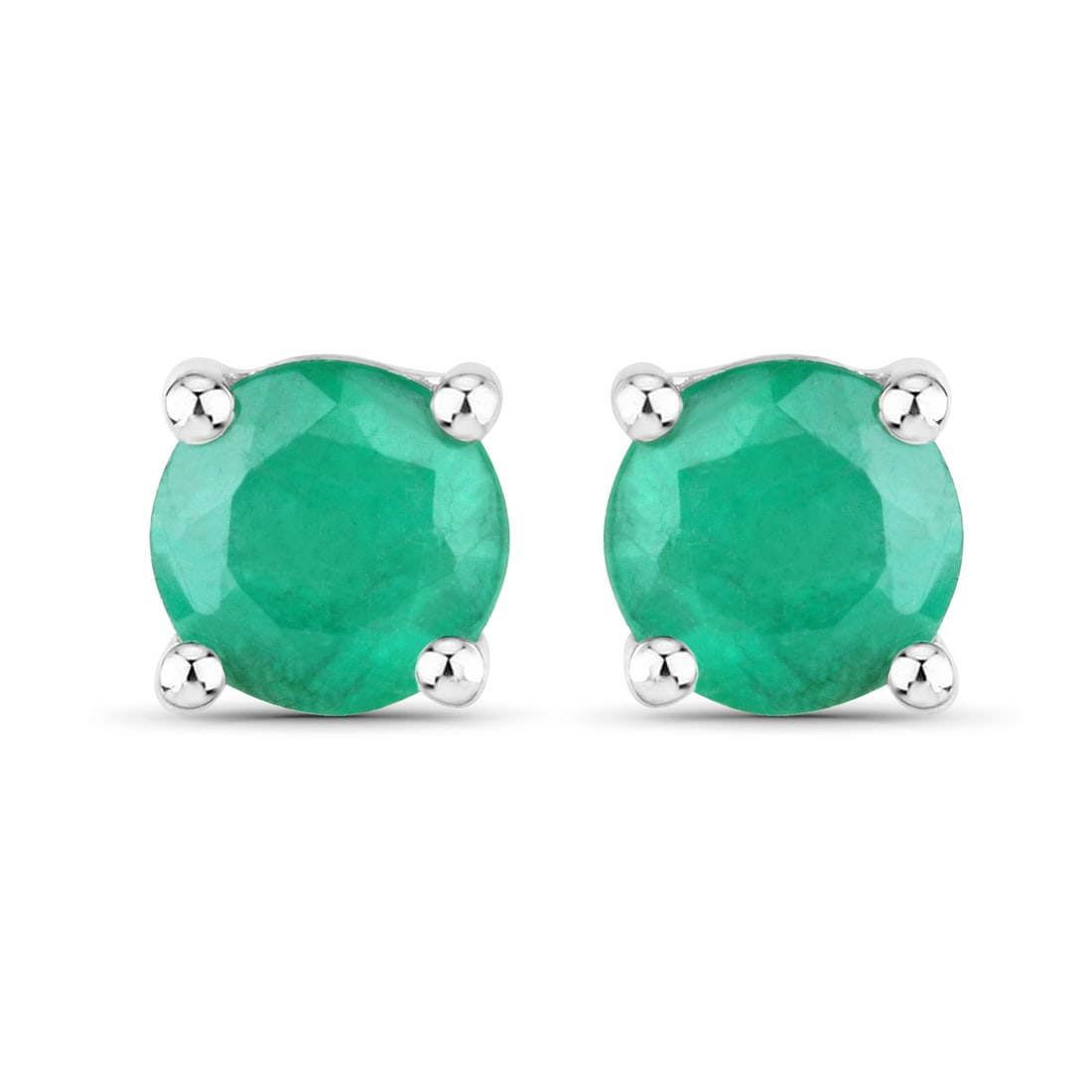 14KT White Gold 0.46ctw Emerald Earrings: Emerald Round/4.00mm - 2/0.46 ctw Prong Setting Natural Oiled O Total weight of 0.74 grams.