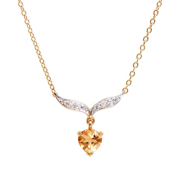 Plated 18KT Yellow Gold 1.01cts Citrine and Diamond Necklace: One Plated 18KT Yellow Gold 1.01cts Citrine and Diamonds Necklace 18 in. (1) Orange Citrine stones with a total weight of 0.99cts. (2) diamonds with a total of 0.02cts with a color of H-I and clarity 