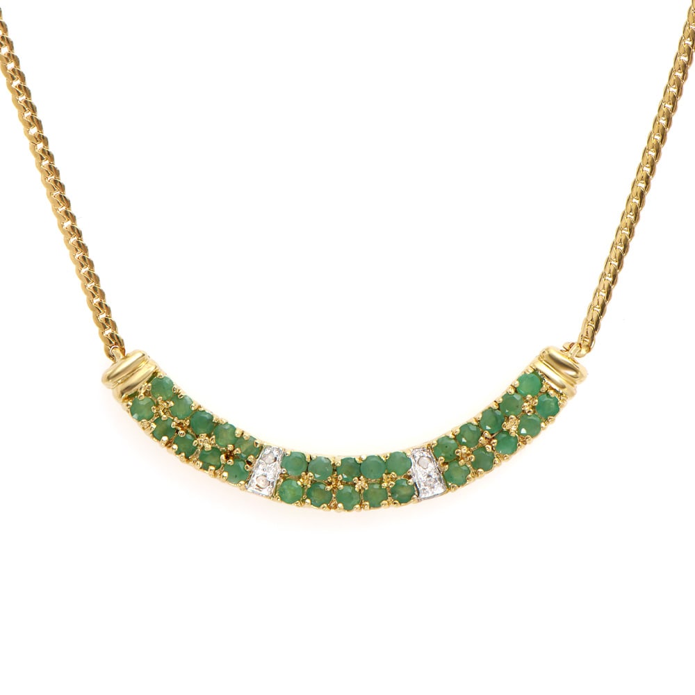 Plated 18KT Yellow Gold 2.01ctw Emerald and Diamond Pendant with Chain: One Plated 18KT Yellow Gold 2.01ctw Emerald and Diamond Pendant with Chain. (30) Emeralds with a total weight of 2.01cts. Diamonds with a total weight of 0.03cts with a color of I-J and clarity of I-3