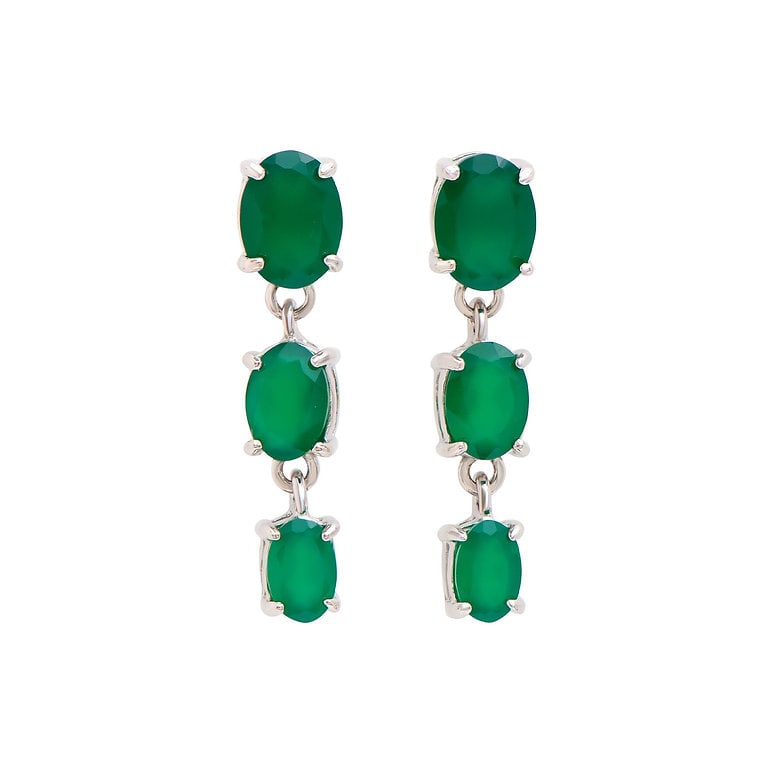 Plated Rhodium 4.05cts Green Agate Earrings: One pair of Plated 4.05cts Green Agate Rhodium Earrings. (6) Green Agate stones with a total weight of 4.04cts. Total weight of these earrings is 3.15 grams.